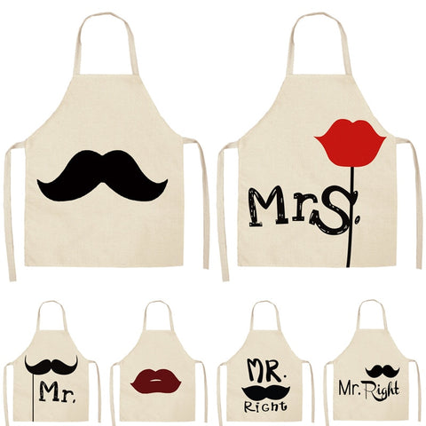 Aprons for Mr & Mrs, Mr Right, Mrs Always Right, and Other Variants