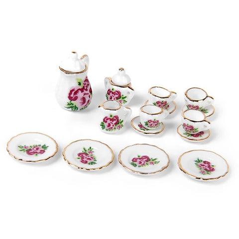 Miniature Porcelain Tea Set for Doll house 15 pieces